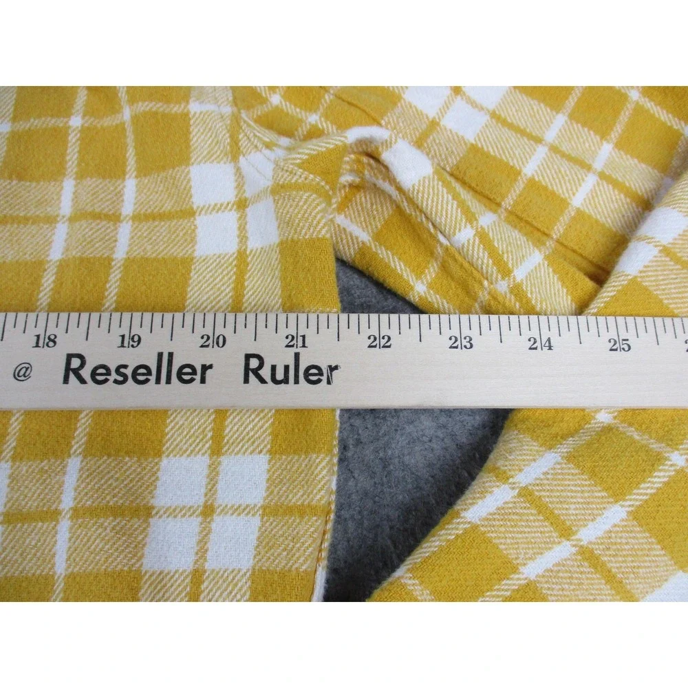 True Religion Shirt Mens Large Yellow White Plaid Flannel Long Sleeve Button Up